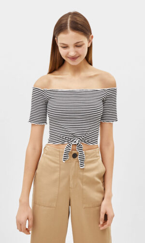 off shoulder striped top 1