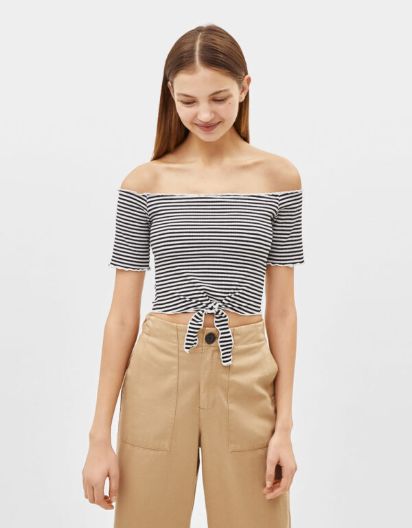 off shoulder striped top 1